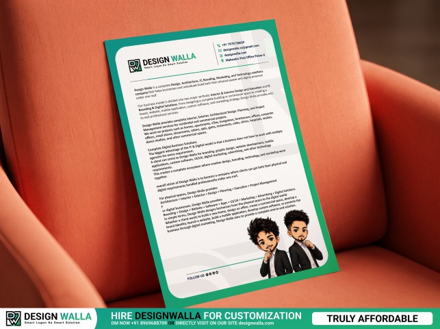 Letterhead Mockup on Modern Lounge Chair – Warm Fabric Setting