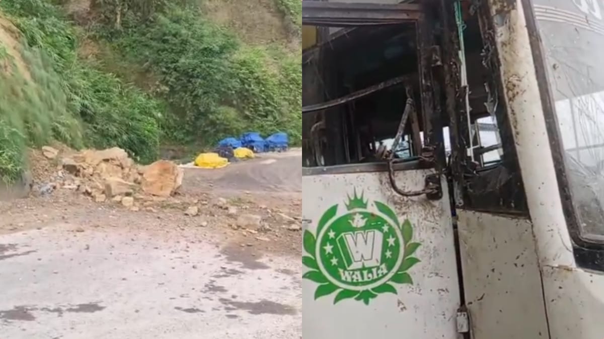 हमीरपुर में बड़ा हादसा टला: सुजानपुर-ब्यास पुल के पास बस पर गिरा पहाड़ी का मलबा (Landslide in Himachal Pradesh), बाल-बाल बचे लोग