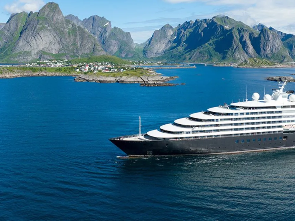 Scenic Eclipse beneath the mountains of Lofoten, Norway