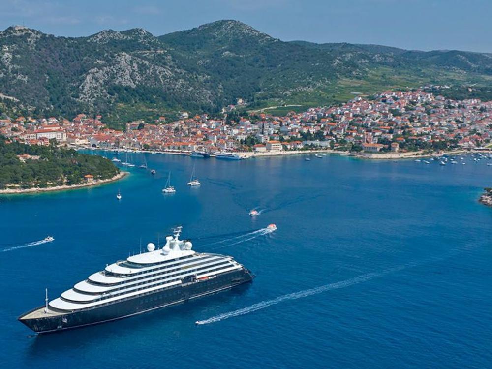 Scenic Eclipse anchored off Hvar, Croatia