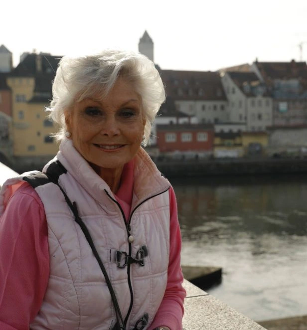 Angela next to the Stone Bridge, Regensburg