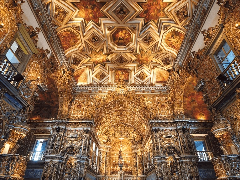 The baroque interior of the São Francisco Church, Portugal