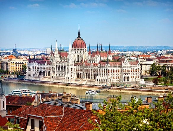 Views of Budapest and the Hungarian Parliament on the Danube River.