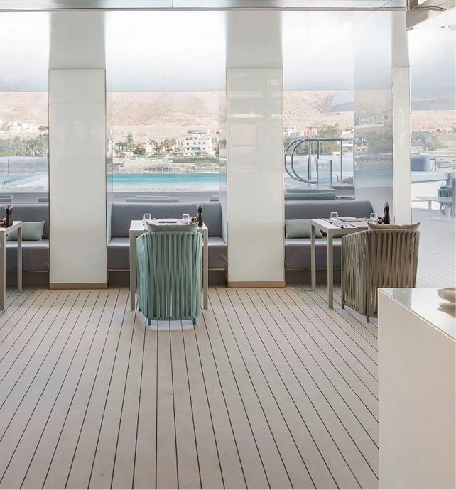 Pool area on a luxury superyacht