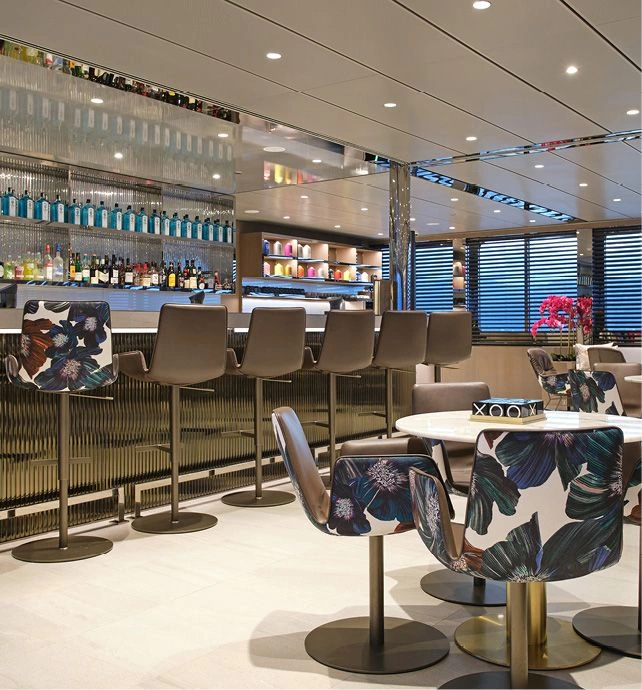 Lounge and bar area on a luxury superyacht