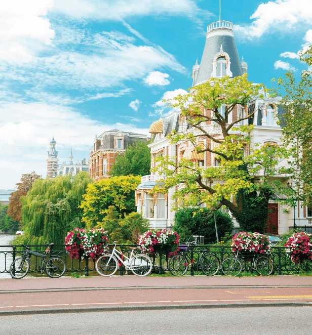 Iconic canal scenes in Amsterdam, the Netherlands