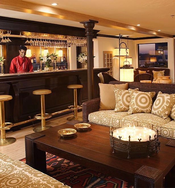 Lounge bar with sofas aboard Sanctuary Sun Boat III