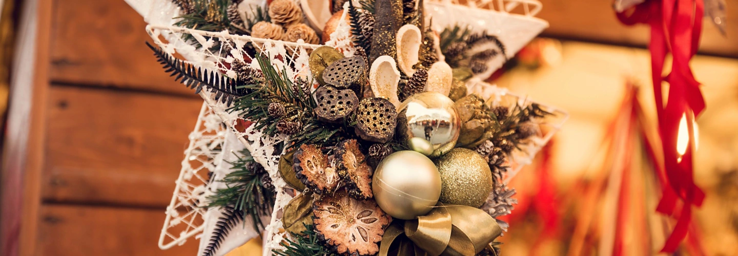 Christmas decorations at European Christmas market