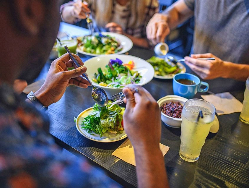 A group enjoying a meal in the Rocky Mountain Foothills, Canada
