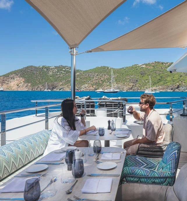 Couple Dining On Board Emerald Sakara
