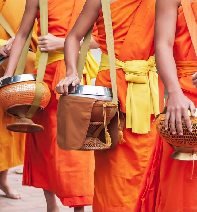 Buddhist Monks Alms Bowls Luang Prabang Laos
