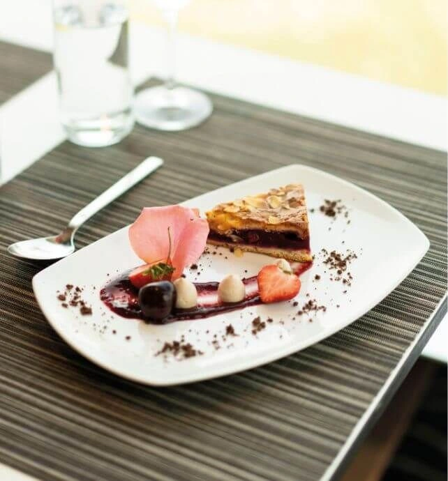 Gourmet dessert served on board