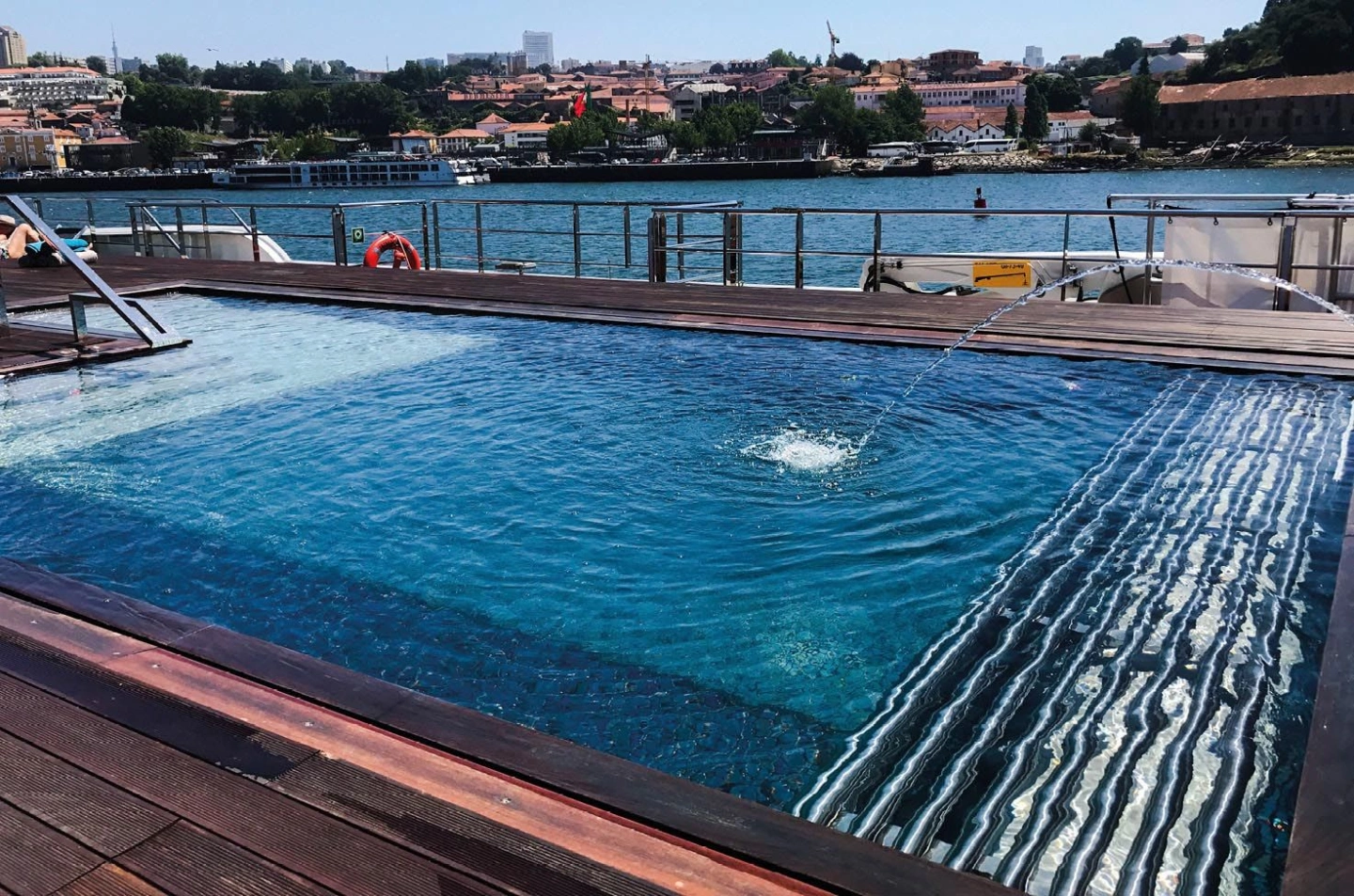 Spa pool on the Sun Deck of a luxury river ship sailing the Douro River in Portugal