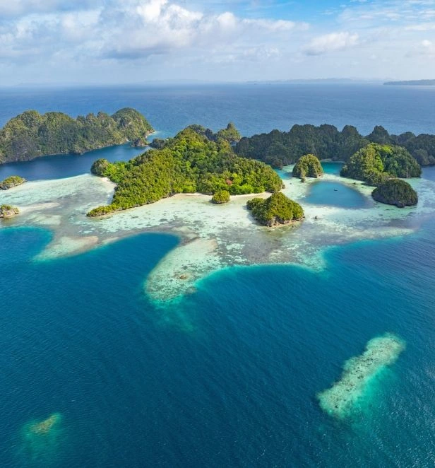 Aerial shot of Raja Ampat islands in Indonesia