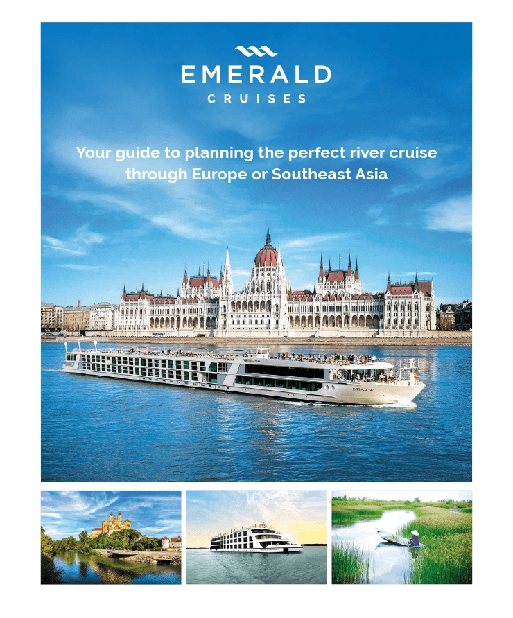 Brochure front cover, featuring a luxury yacht sailing clear blue waters on a bright sunny day