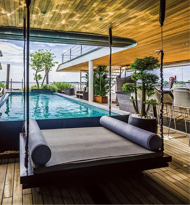 Pool on board a luxury river cruise ship