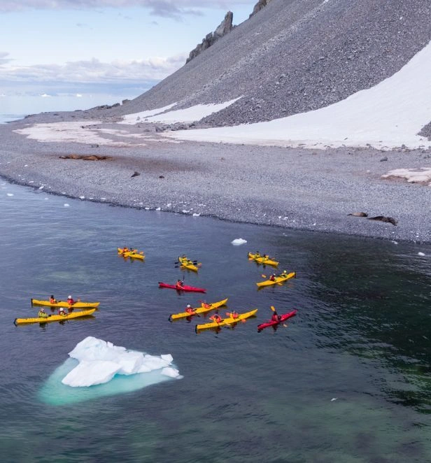 Paddle boarding in the Antarctica