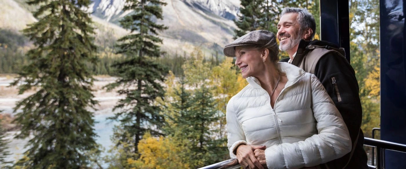 Couple enjoying scenic mountain view