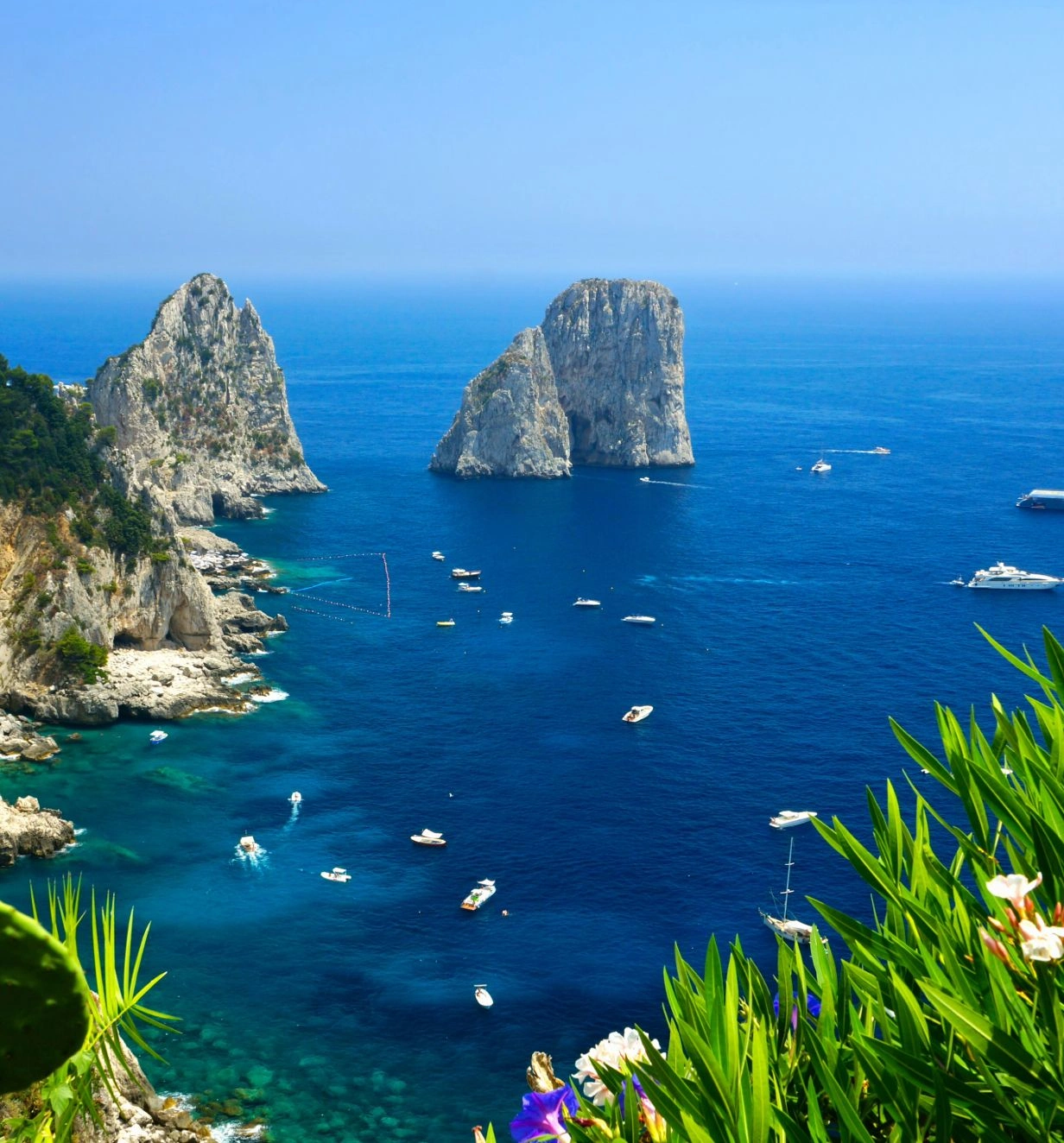 An arial view of the tropical coastline of Capri.