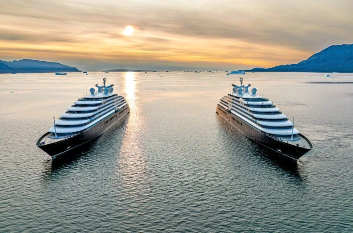 Two Scenic Eclipse ships in Disko Bay, Greenland