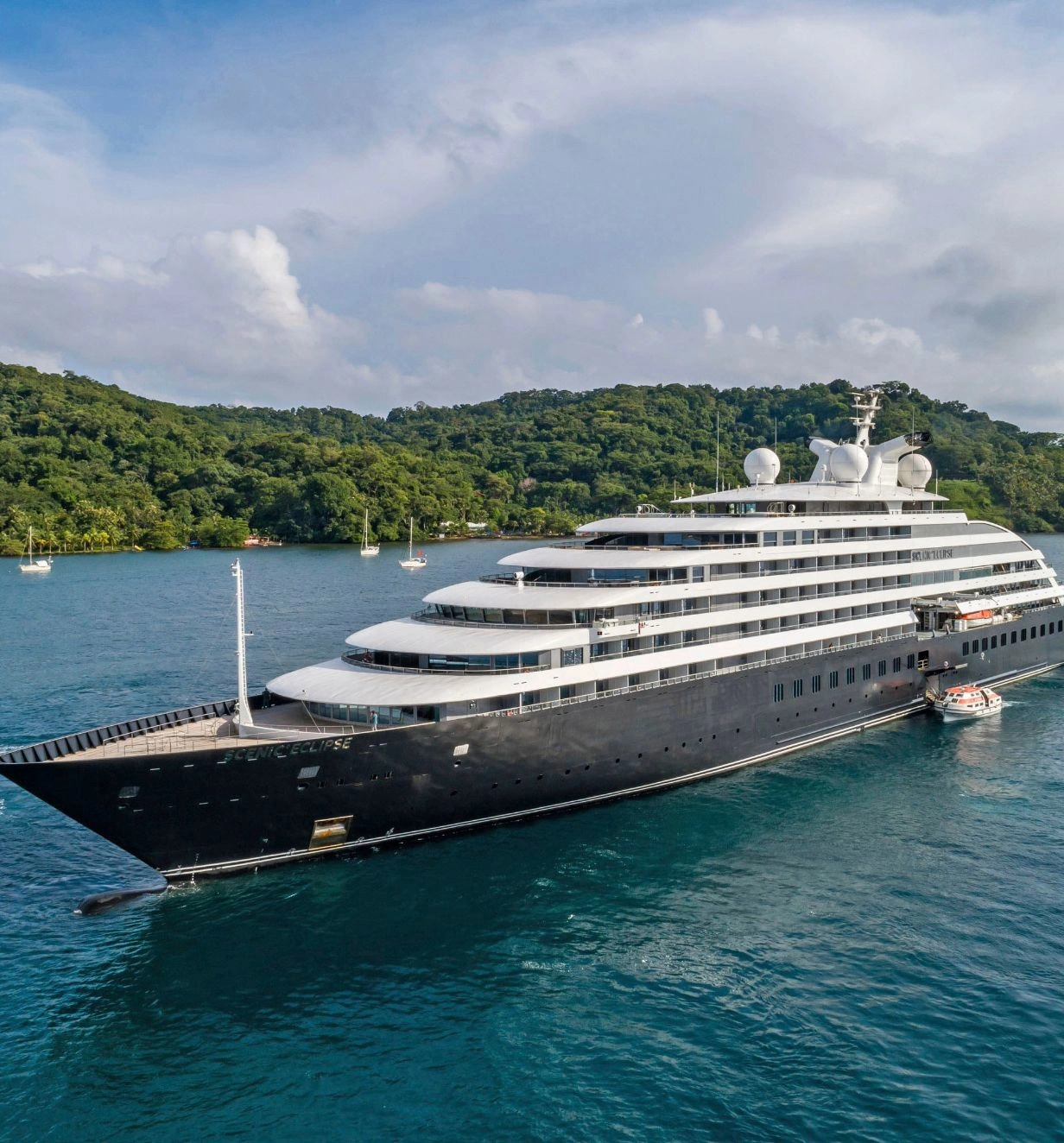 Scenic Eclipse Star-Ship sailing through warm waters. 