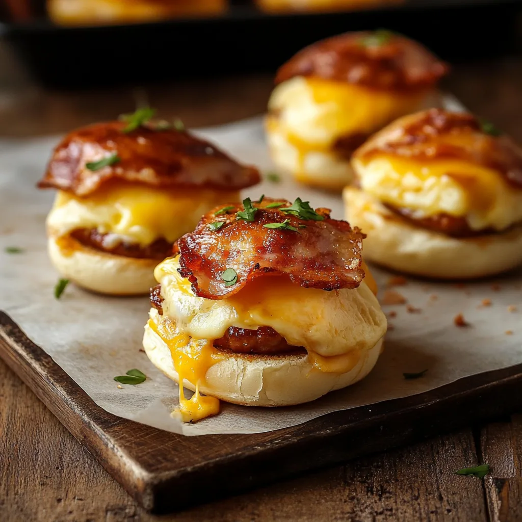 Mini sliders de tocino, huevo y queso