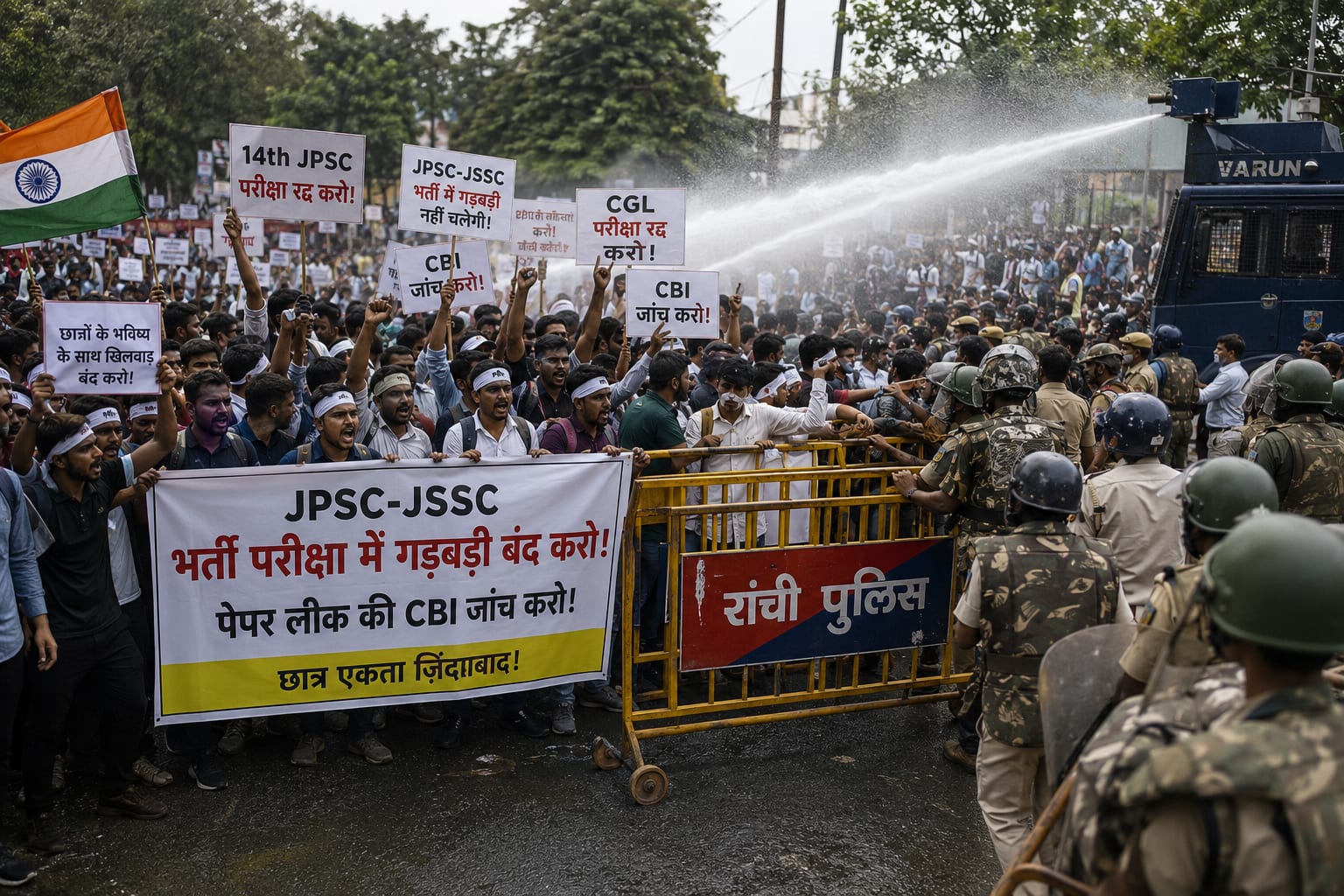 झारखंड में JPSC-JSSC परीक्षा विवाद पर छात्रों का आंदोलन, रांची में तनावपूर्ण माहौल