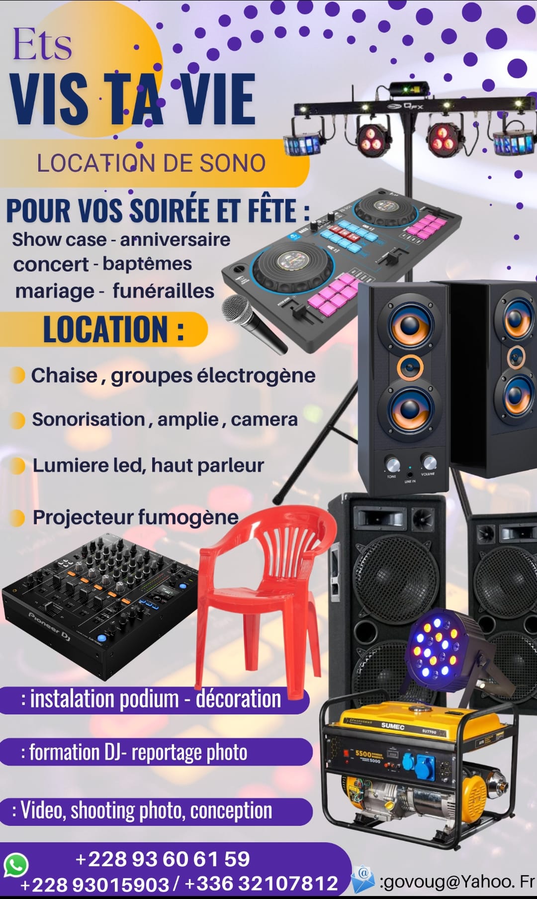 Bannière promotionnelle présentant les services événementiels de Vis Ta Vie