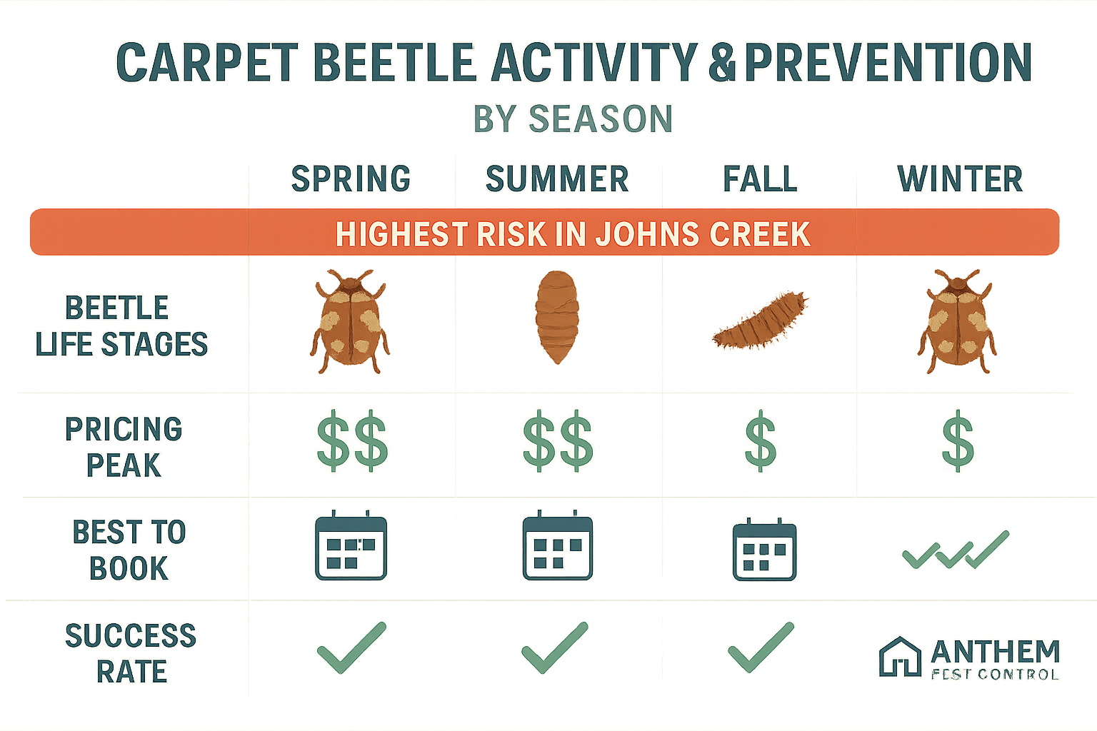 Carpet Beetle Activity & Prevention by Season in Johns Creek