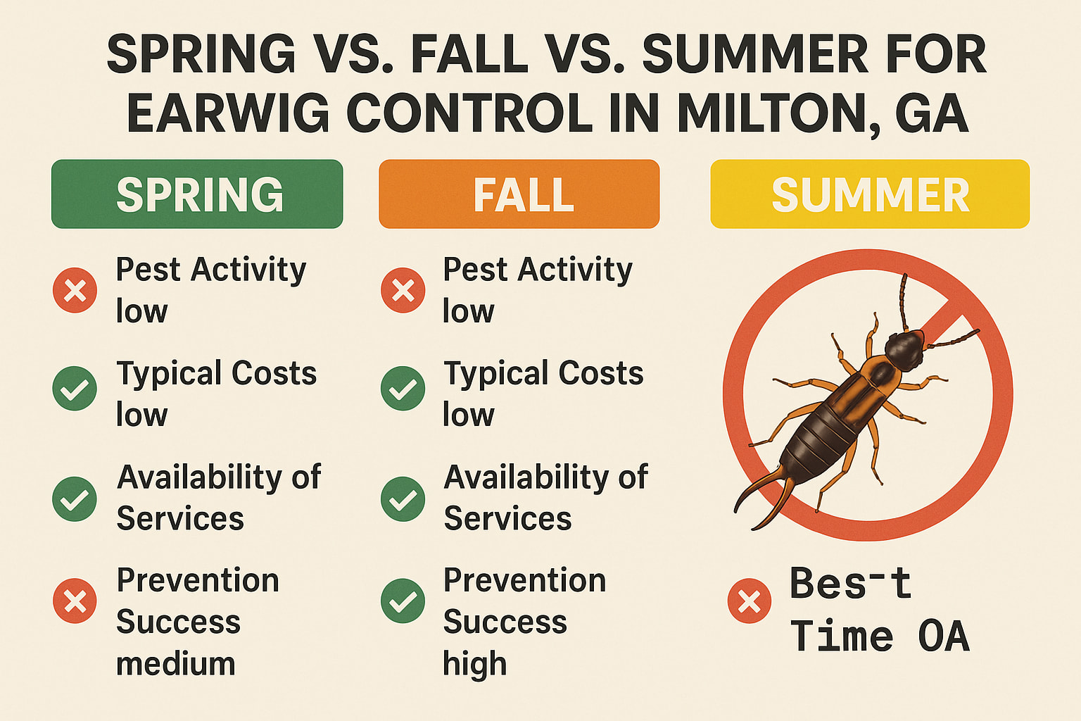 Spring VS. Fall VS. Summer for Earwig Control in Milton, GA