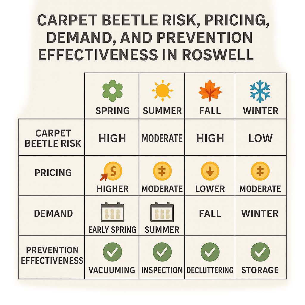 Carpet Beetle risk, pricing, demand, and prevention effectiveness in Roswell 