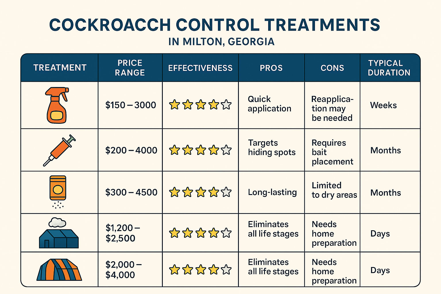 Cockroach Control cost Milton GA