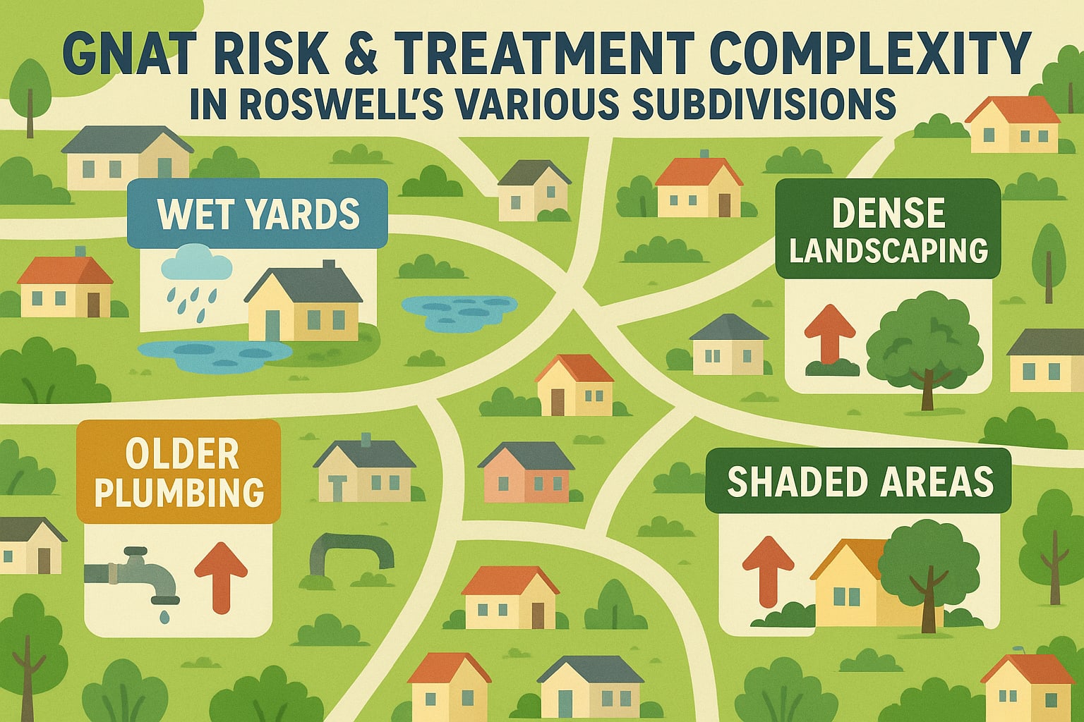 Gnat risk and treatment complexity in Roswell's various subdivisions 