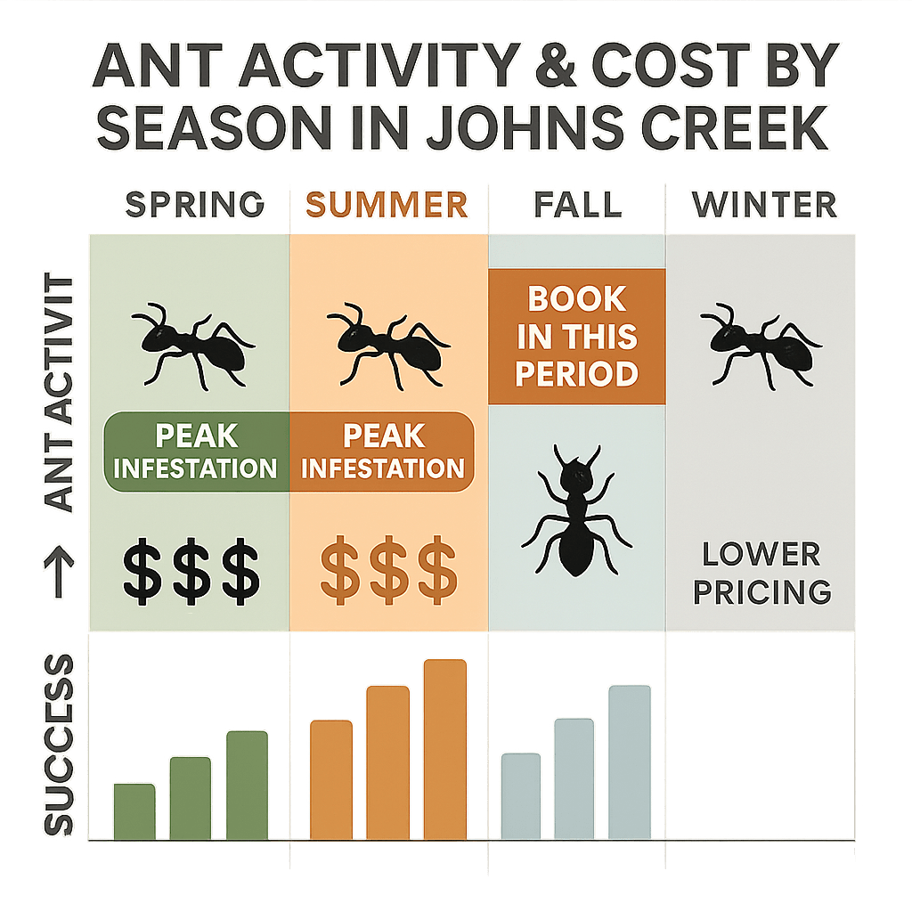 Ant activity & cost by season in Johns Creek