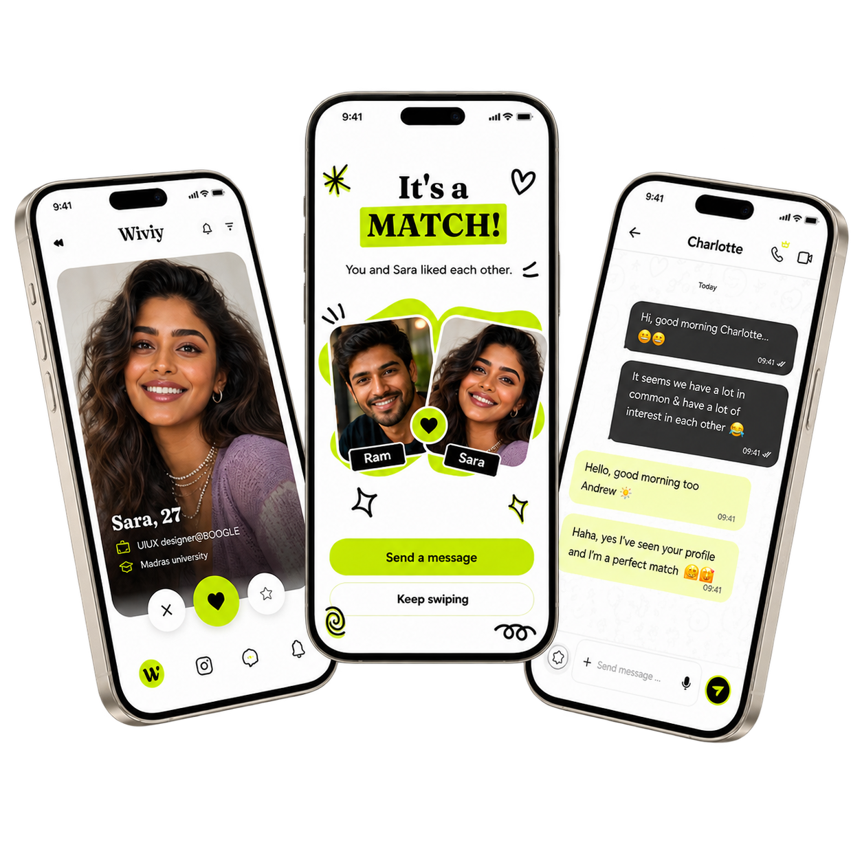 Wiviy Match and Chat UI Mockups