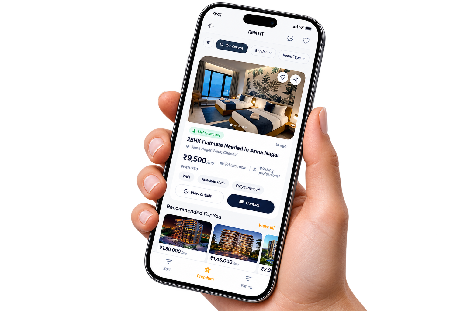 RentIt Hand Holding Mobile Property Listing