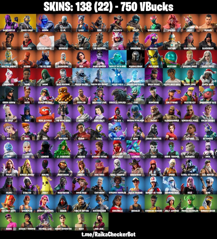 Fortnite Account ( PLAYSTATION / XBOX / PC / MOBILE / NINTENDO ) (DARK VERTEX, LEVIATHAN AXE, CANDY AXE, REAPER AXE, ROGUE AGENT, TAKE THE ELF) (138 Skins)