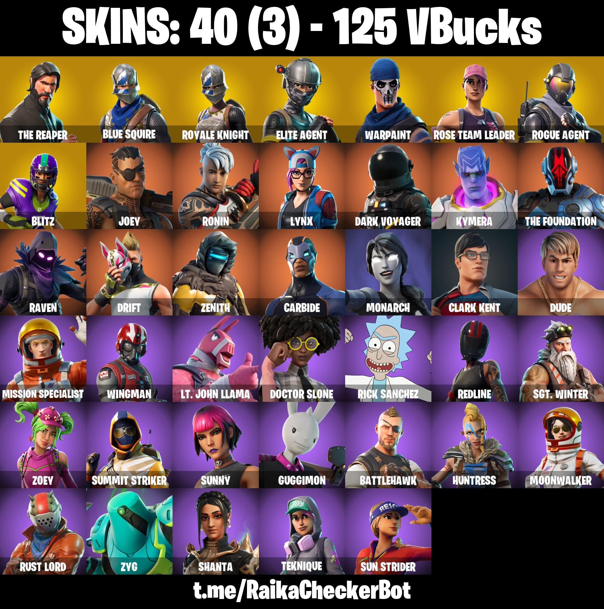 Fortnite Account ( PLAYSTATION / XBOX / PC / MOBILE / NINTENDO ) (FLOSS, THE REAPER, TAKE THE L, BLUE SQUIRE, ROYALE KNIGHT, ELITE AGENT, OG STW) (40 Skins)