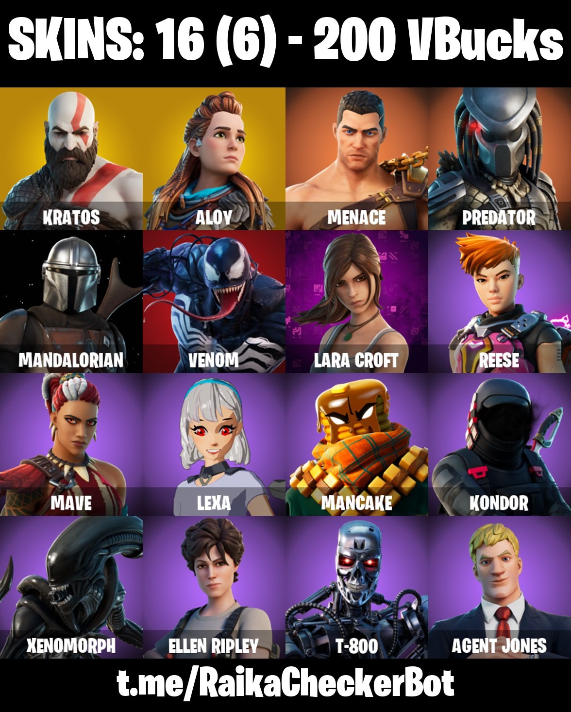 Fortnite Account ( PLAYSTATION / XBOX / PC / MOBILE / NINTENDO ) (LEVIATHAN AXE, KRATOS, ALOY, LARA CROFT, AGENT JONES) (16 Skins)