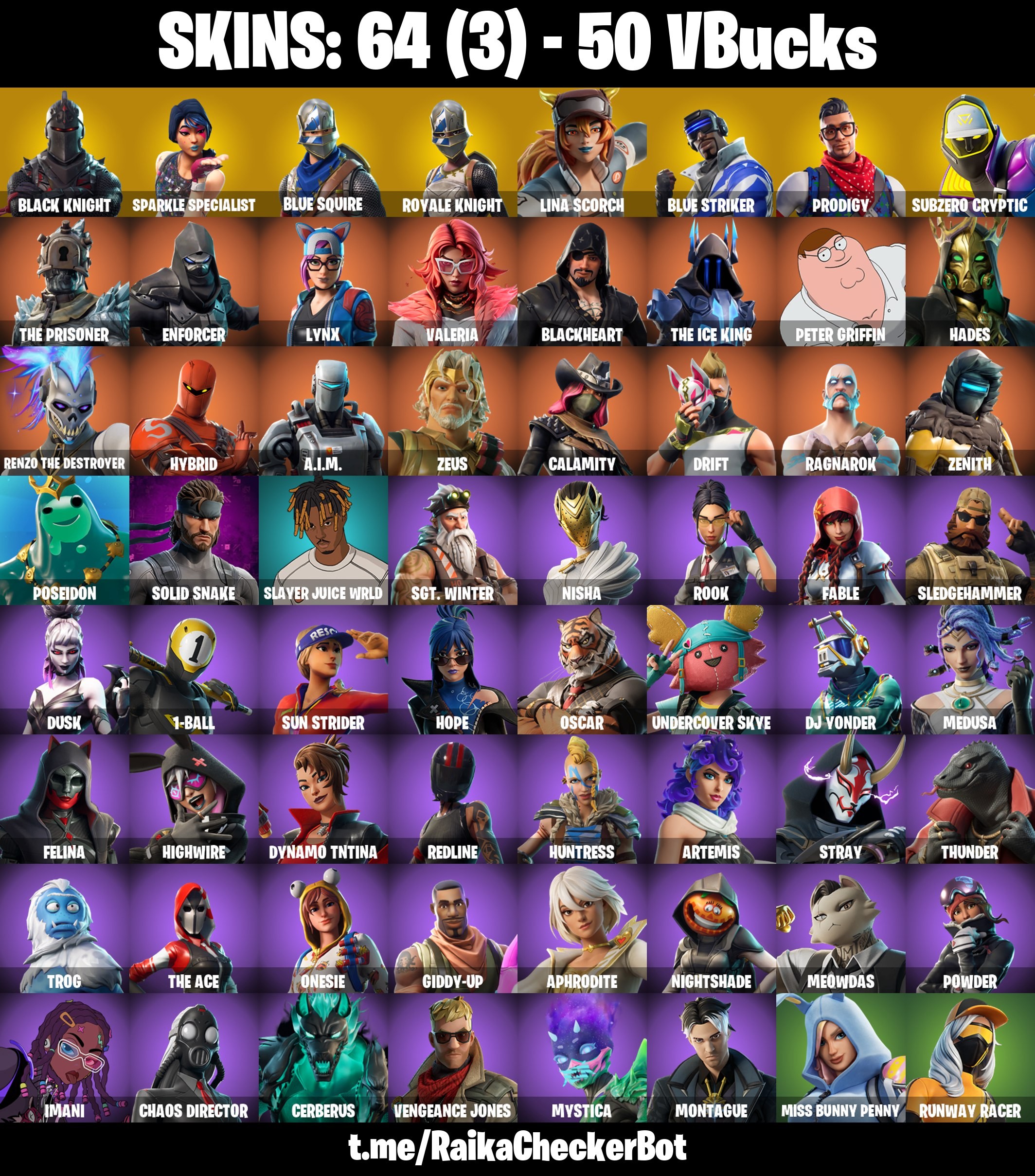 Fortnite Account ( PLAYSTATION / XBOX / PC / MOBILE / NINTENDO ) (BLACK KNIGHT, SPARKLE SPECIALIST, MAKO, FLOSS, AC/DC, DRIFT, LINA SCORCH) (64 Skins)