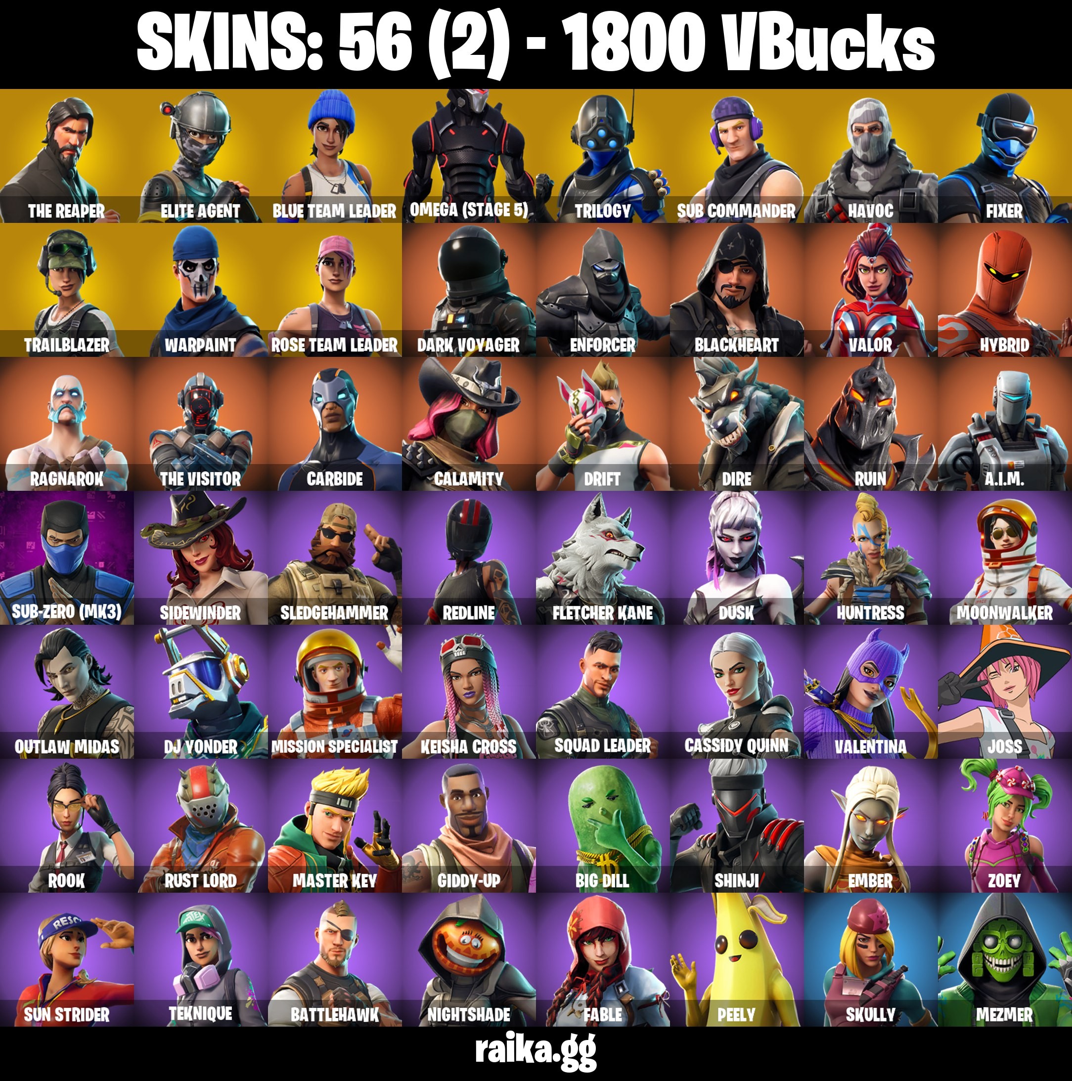 Fortnite Account ( PLAYSTATION / XBOX / PC / MOBILE / NINTENDO ) (THE REAPER, TAKE THE L, OMEGA (STAGE 5), TRAILBLAZER, SUB COMMANDER) (56 Skins)