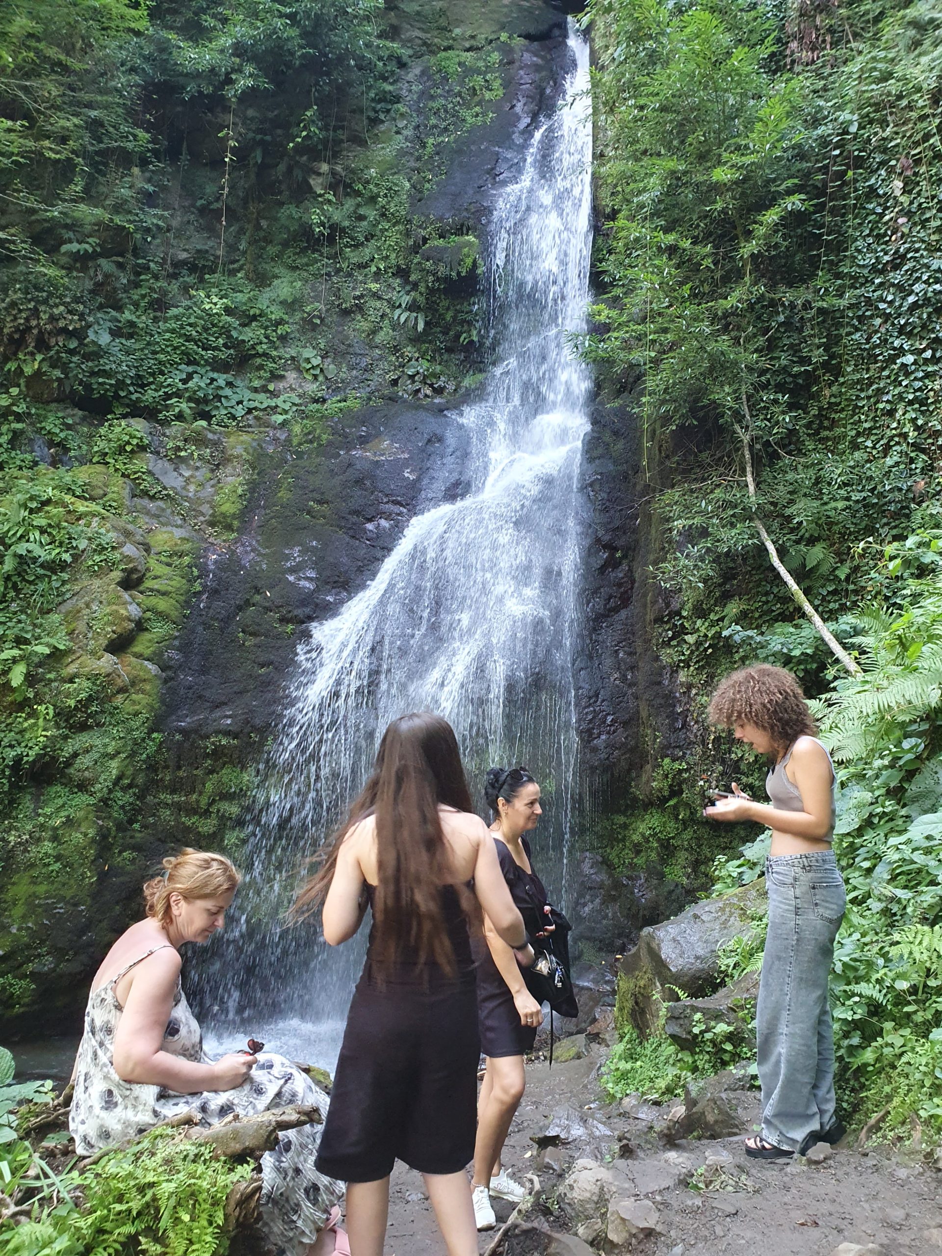 посетители у водопада