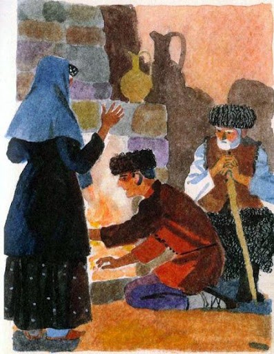 рисунок персонажей у печи