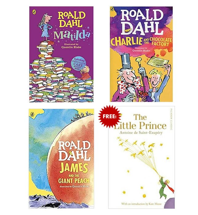 Combo Books OFFER - Matilda, Charlie and The Chocolate Factory, James and The Giant Peach, The Little Prince cover