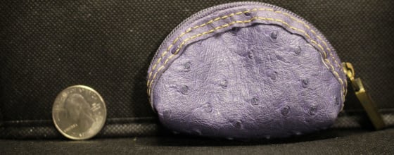 Purple Ostrich-Texture Coin Purse Pouch