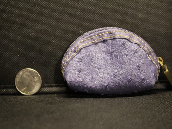 Purple Ostrich-Texture Coin Purse Pouch