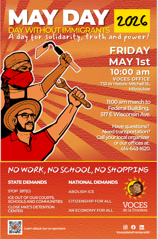Milwaukee: Day Without Immigrants May Day 2026 Rally & March event poster