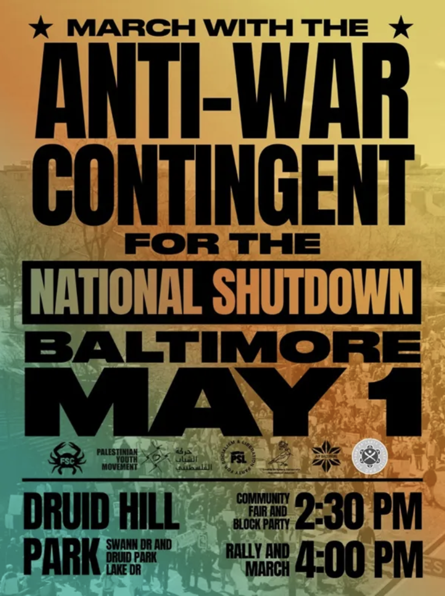 May Day 2026: End the Wars, Stop ICE event poster