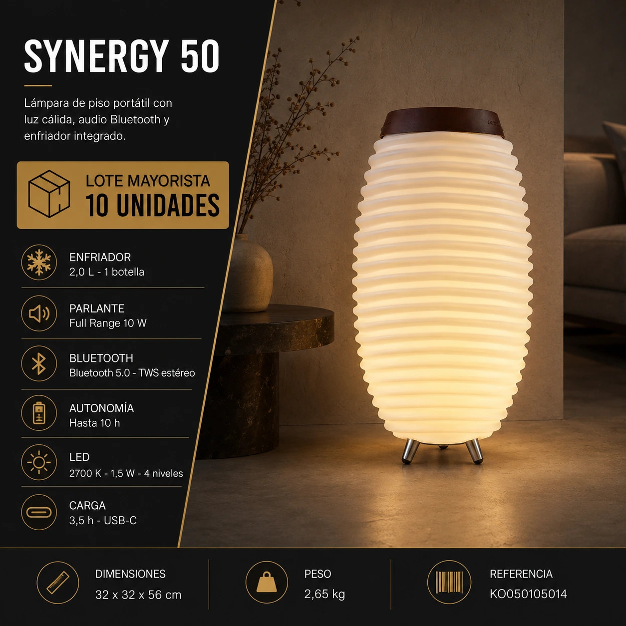 LOTE SYNERGY 50 | LÁMPARA DE PISO LED CON BLUETOOTH Y ENFRIADOR INTEGRADO - Imagen 2