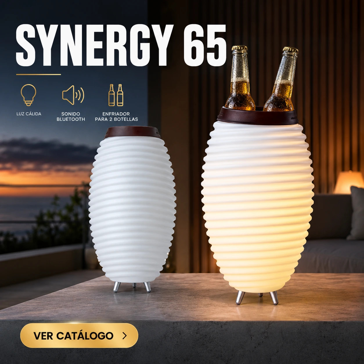LOTE SYNERGY 65 | LÁMPARA LED DE PISO CON PARLANTE 15W Y ENFRIADOR PARA 2 BOTELLAS - Imagen 1